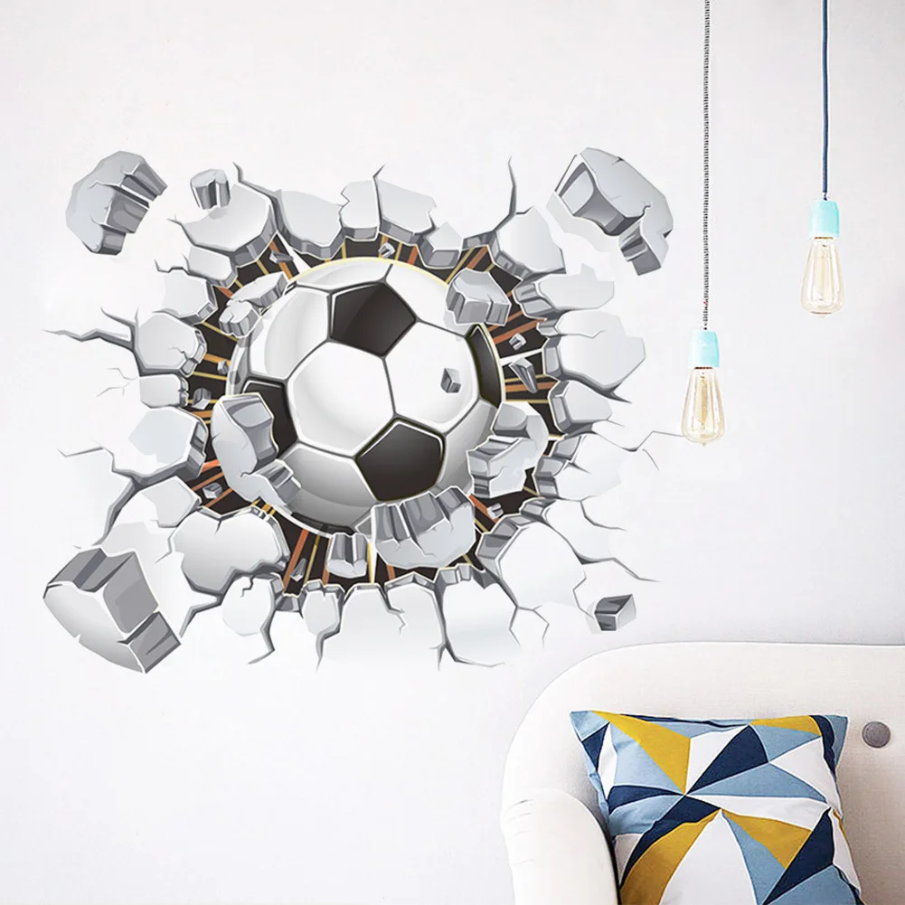 

Break Through Wall Soccer Football PVC Creative Sticker Bedroom Kindergarten Removable Waterproof Decal Background Decoration