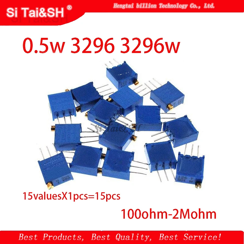 

15valuesX1pcs = 15 шт 100ohm-2Mohm 0,5 w 3296 3296w переменные резисторы многооборотный Подстроечный резистор регулируемый прецизионный набор потенциометров