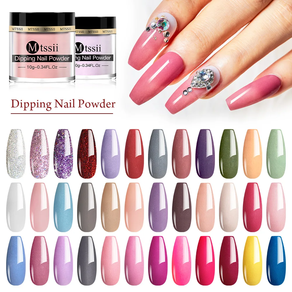 

Mtssii 10g 46Colors Glitter Dipping French Nail Powder Holographics Pigment Dust Without Lamp Cure Dip Nail Powder Art Design