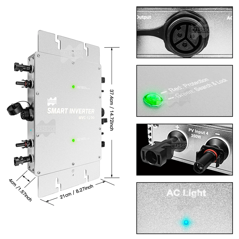 IP65 1200 Вт MPPT сетчатый Микро солнечный инвертор 22-50VDC до 80-280VAC 45 Гц ~ 64 для 4x400 панелей