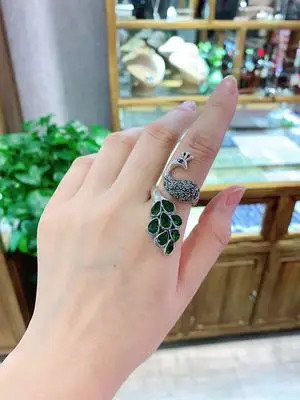 B Ретро женское Настоящее тайское серебро павлин красный зеленый горный хрусталь кольца «Павлин» ювелирные изделия в индийском стиле для женские обручальные кольца - Цвет основного камня: B