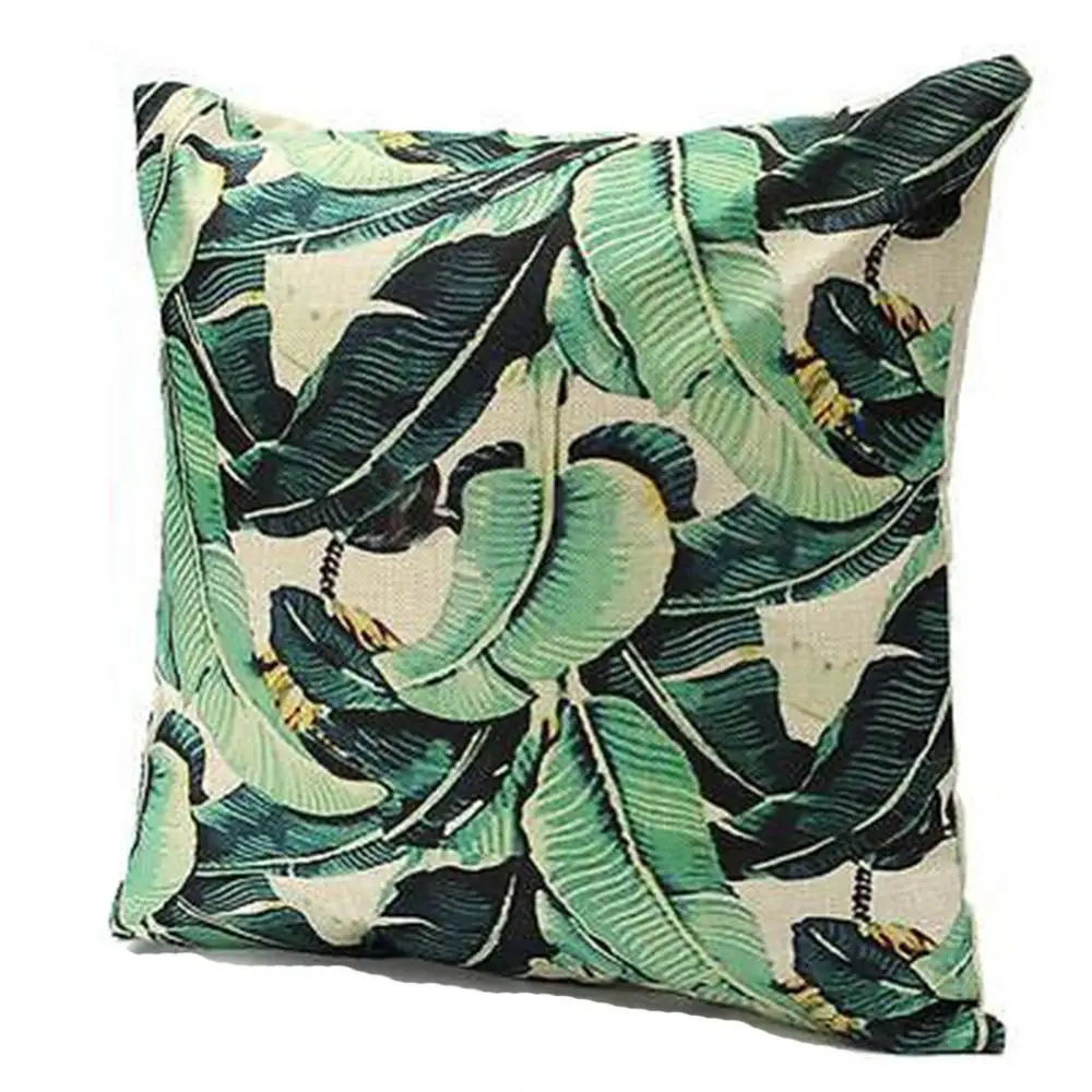 

18inch Green Leaf Linen Cushion Cover Throw Pillow Case Sofa Home Decoration
