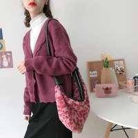soft plush leopard women messenger bag fashion student girls shoulder bag vintage design ladies furry hobos handbags casual tote