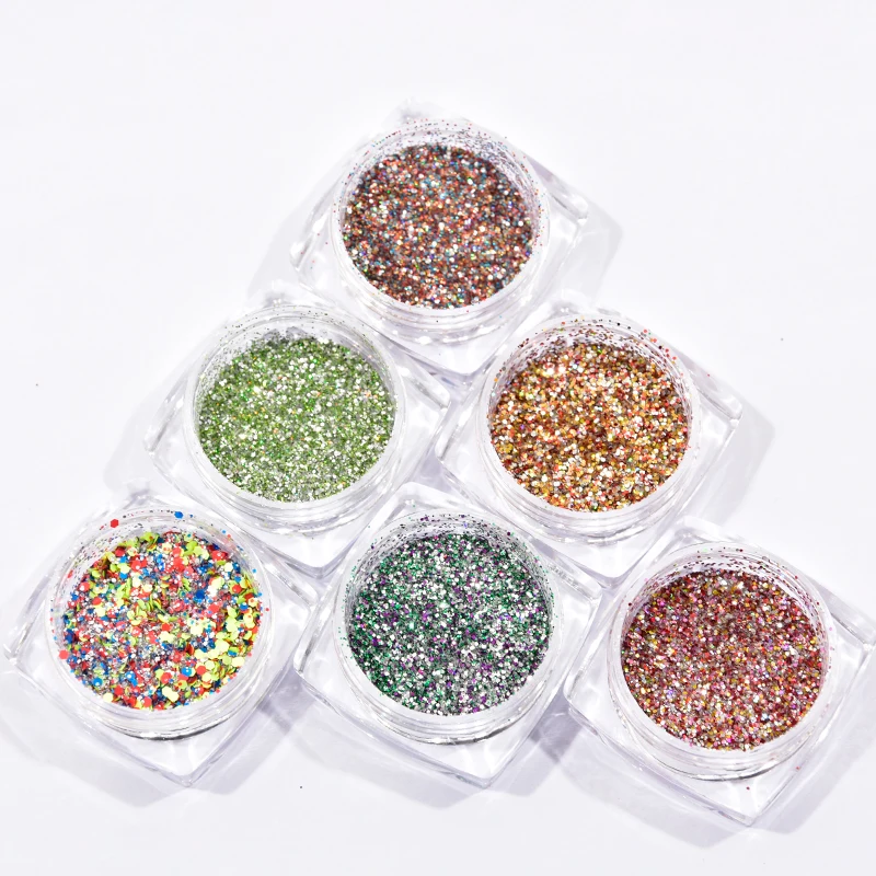 6Pot/Набор для ногтей голографическая кукурузных хлопьев пыли мульти-Цветной