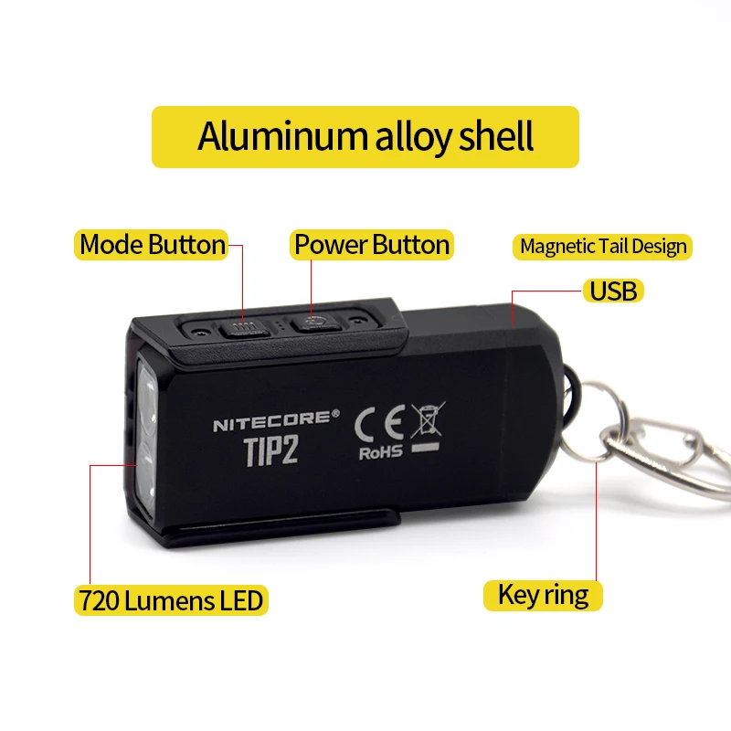 100% Оригинальный мини-светильник NITECORE TIP2 CREE XP-G3 S3 720 люмен USB Перезаряжаемый