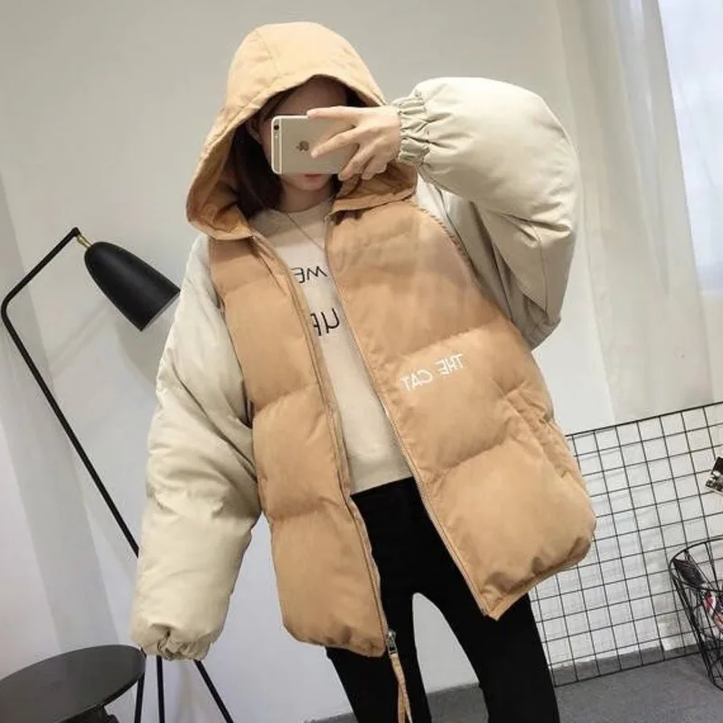 Winter Cotton Jacket Women 2021 New Korean Ins Bread Clothes Kawaii Anime Cat Print Hooded Loose Thickened Casual Short Parker