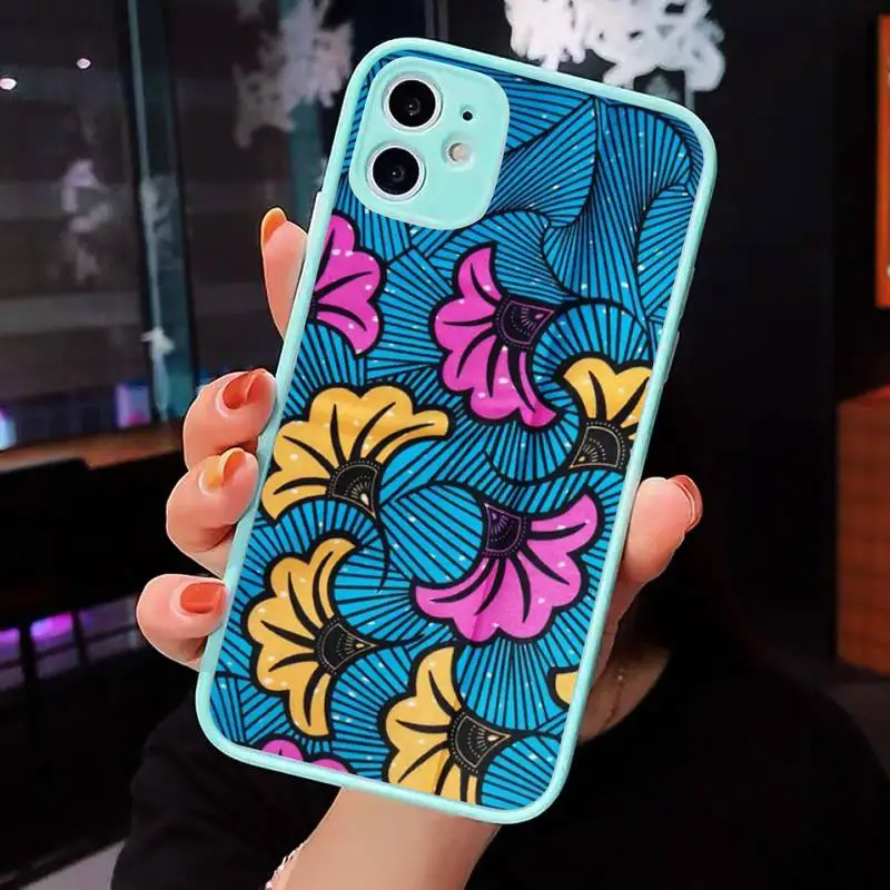 

African fabric print Phone Case Matte transparent For blue iPhone 12 Mini 11 Pro XR XS Max 7 8 Plus X Back Cover