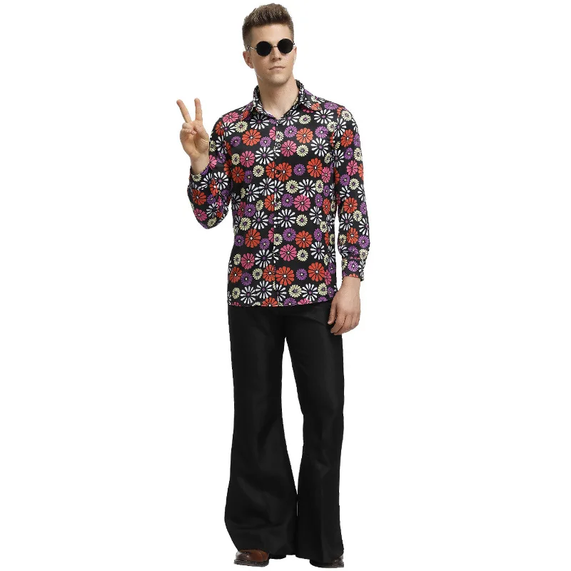 

Halloween Adult Cosplay Hip-hop Singer Couple Costume 90s Retro Floral Performance Costume Adult Male