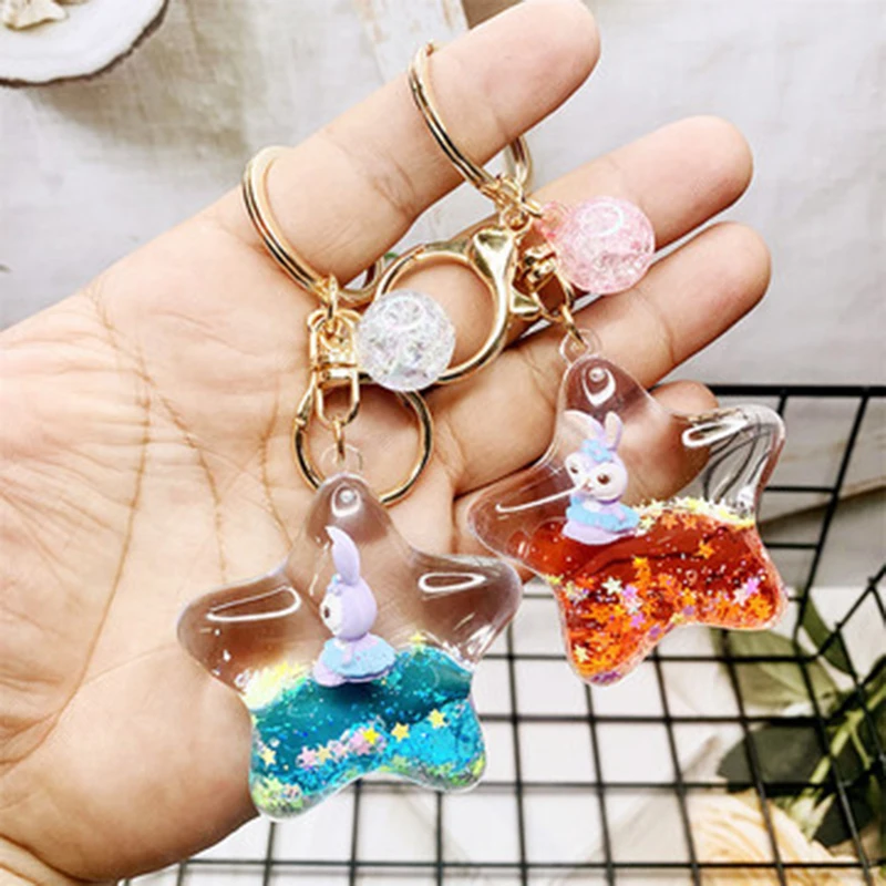 Брелок для ключей милый зыбучий песок жидкая звезда роса кролик плавающие