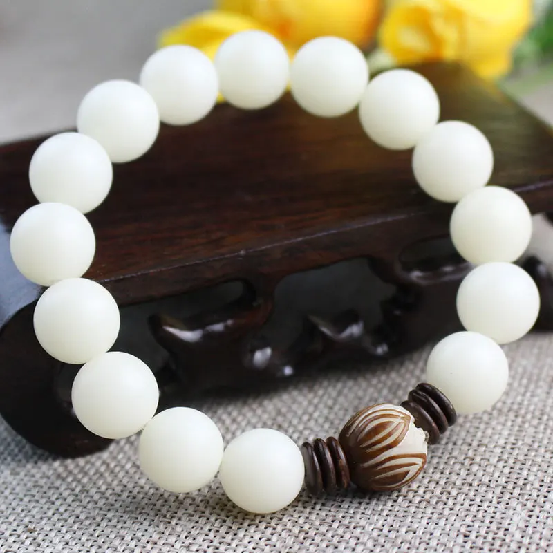 Белый корень дерева Бодхи браслет белый нефрит семена бусинка в форме лотоса для