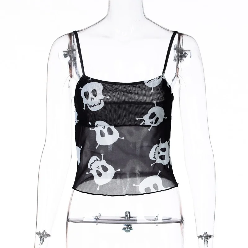 

Y2K Gothic Crop Top Women Harajuku Ruffles Sleeveless See Through Mesh Top Summer Backless Undefined Sexy Vests for Women 2021