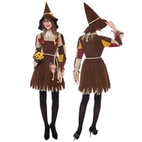 halloween cosplay 2020 scarecrow costume witch dress for adult women carnival party maquerade party dress with hat