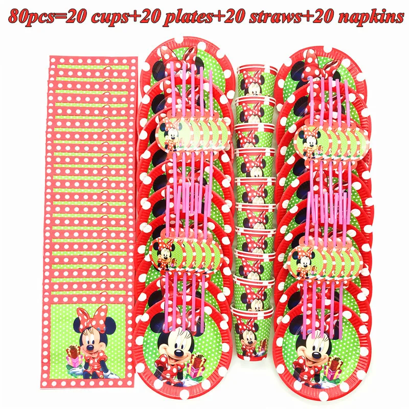 

20/40 Pcs Minnie Mouse Party Decorations Plates Cups Tableware Baby Shower Birthday Party Decorations For Kids Party Supplies