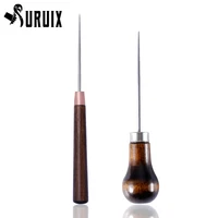 wood handle awl leather punching tools leather straight awls hole puncher drills for leather craft awl hand stitching