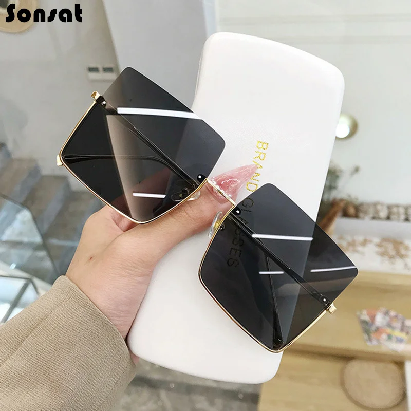 

Fashion Half Semi-rimless Sunglasses Square Wome Sun Glasses Female Metal Frame Retro Vintage Rectangle Frame Ladies Eyewear
