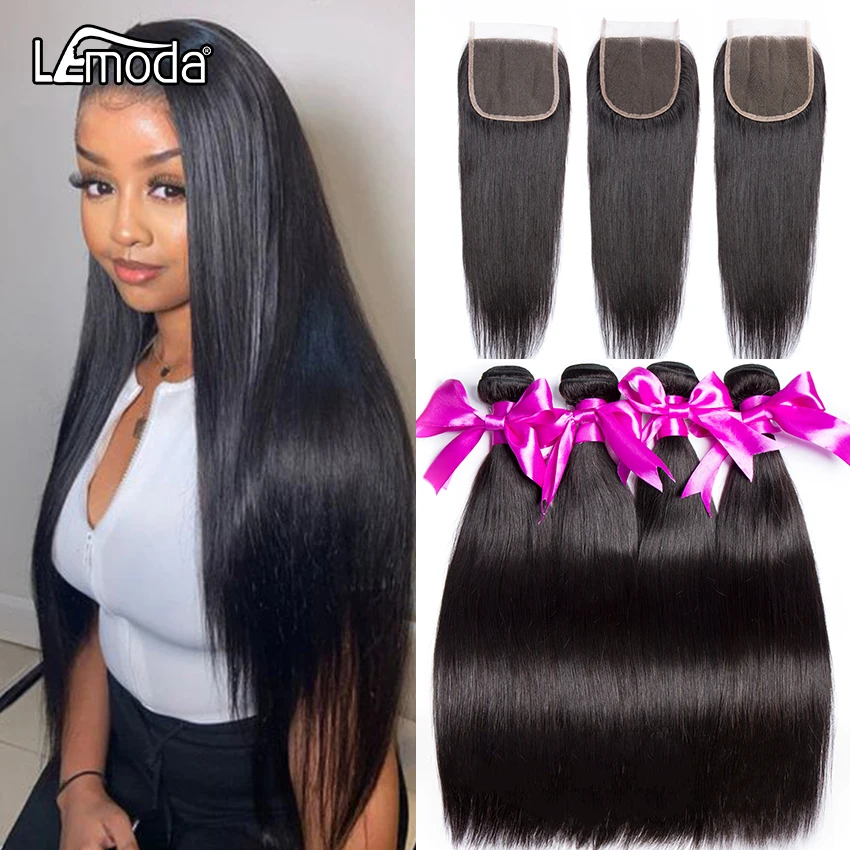 Прямые пучки волос с застежкой бразильские рандомные пряди шиньоны Lemoda толстые и