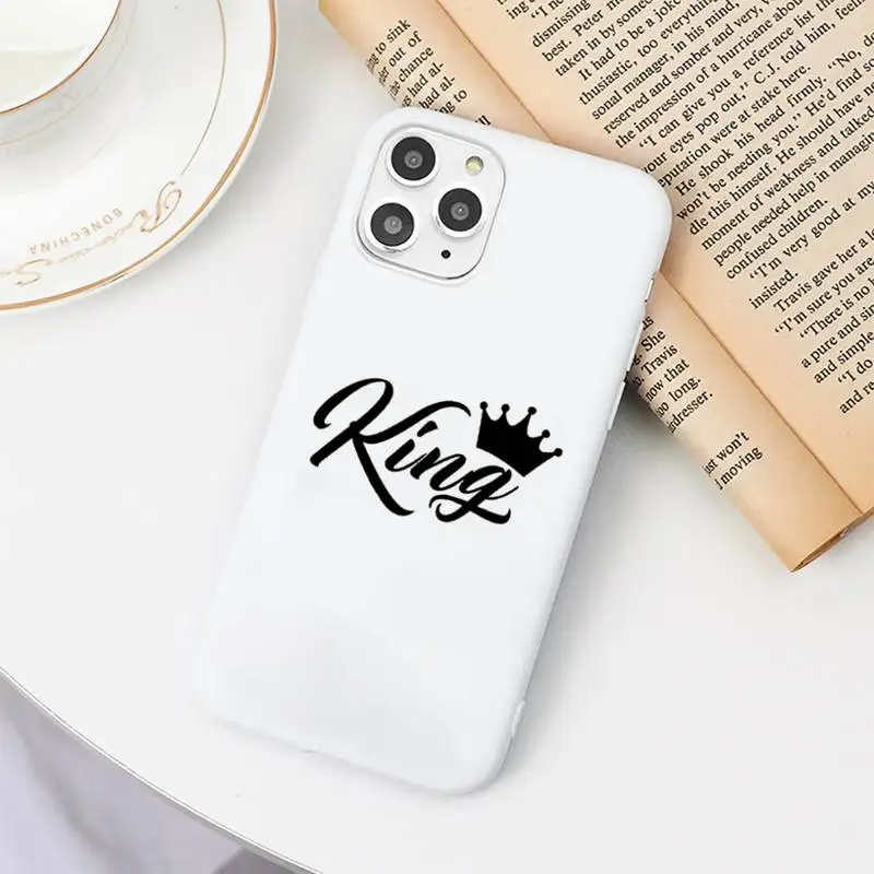 

Crown KING QUEEN Phone Case Candy Color for iPhone 6 6S 7 8 11 12 XS X SE 2020 XR mini pro Plus MAX funda