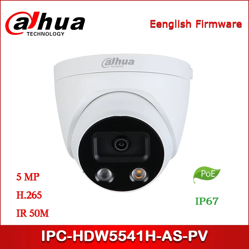 

IP-камера Dahua IPC-HDW5541H-AS-PV 5 Мп WDR IR Eyeball AI сетевая камера starlight Поддержка POE встроенный микрофон и динамик