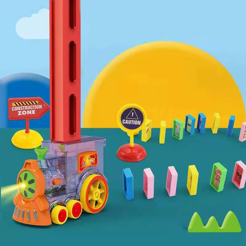 

Children's Domino Train Car Kit Sound And Light Automatic Laying Domino Blocks Set Up Blocks Elevator Springboard Bridge Set