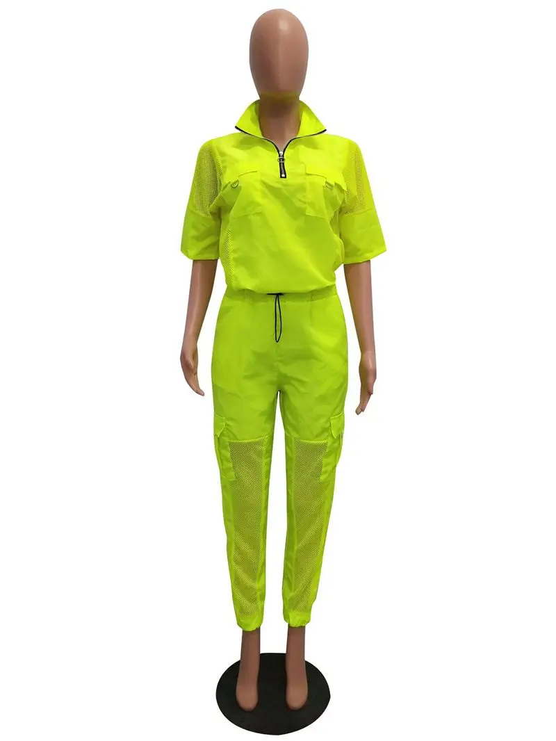 neon green HAOYUAN/комплект из двух предметов; праздничная одежда; неоновый зеленый топ+ брюки; Спортивный костюм; комплекты из 2 предметов; летняя одежда для женщин; спортивный костюм - Цвет: neon green