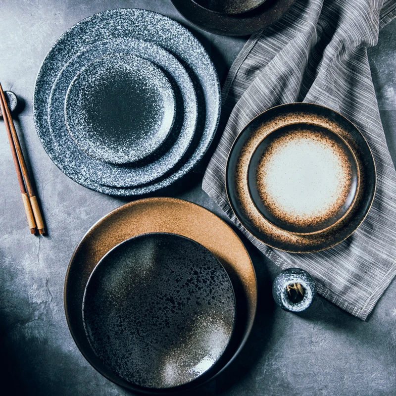 Керамическая тарелка в стиле ретро винтажные креативные тарелки японские