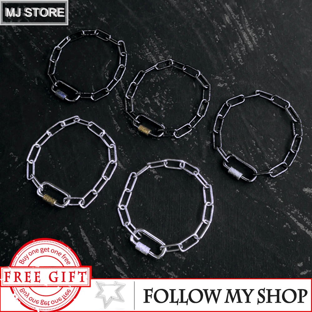 

MEIJI S925 Sterling Silver Black Cuban Chain Bracelet Men Avant-garde Design Rock Inlaid Zircon Couple Bracelet Luxury Gifts