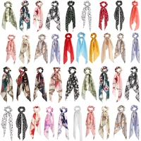 67 style new fashion floral print scrunchies solid long hair ribbon for women ponytail scarf sweet hair band hair accessories