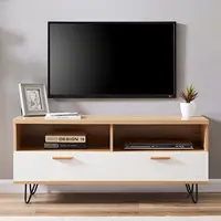 Wood+White Modern TV Stand High Quality Table Top and Wood Grain Color TV Cabinet[US-W]
