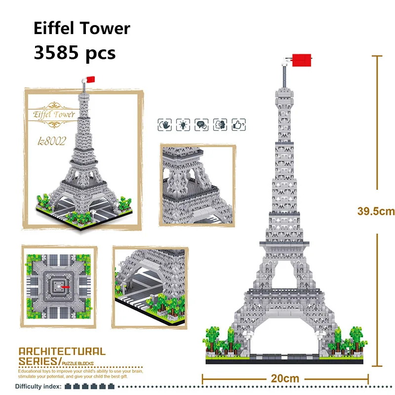 Мини архитектурные блоки микро Алмазная модель здание Эйфелева башня