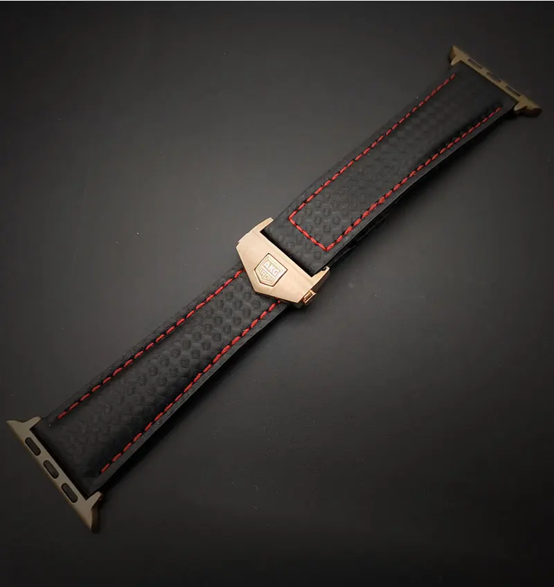 Ремешок AKGLEADER из углеродного волокна и натуральной кожи для часов Apple Watch Series 4 5 40 мм 44 мм серия 3 2 браслет на запястье 38 мм 42 мм