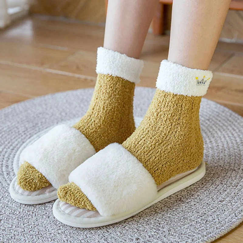 1 пара яркие однотонные мягкие женские пушистые носки|Носки| |