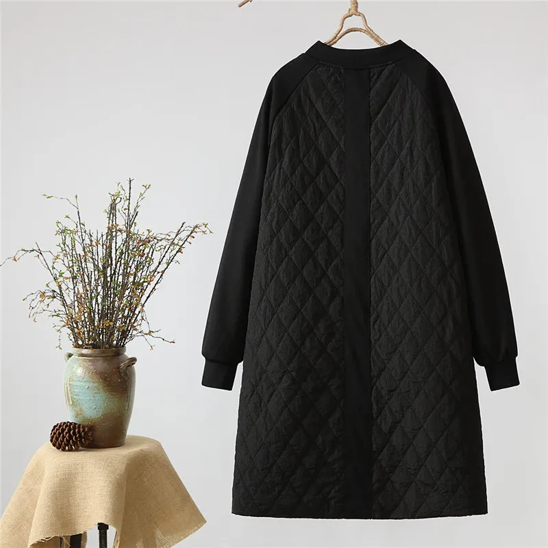 2023 New Autumn Winter Women's Parka Coat Warm Jacket Female Thin Cotton Quilted Coat Femmes Stand Collar Black Outerwear