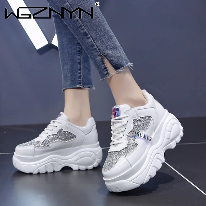 

Women Chunky Sneakers Vulcanize Shoes Woman Korean Fashion New Female Black White Platform Thick Sole Sneakers Casual Dad Shoes