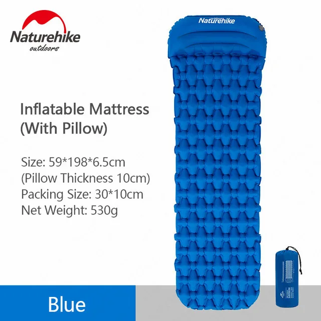 Blue-With Pillow Naturehike Открытый походный Коврик Надувной Мешок Надувной тент спальный коврик Сверхлегкий портативный коврик для пикника надувной коврик для пикника - Цвет: Blue-With Pillow