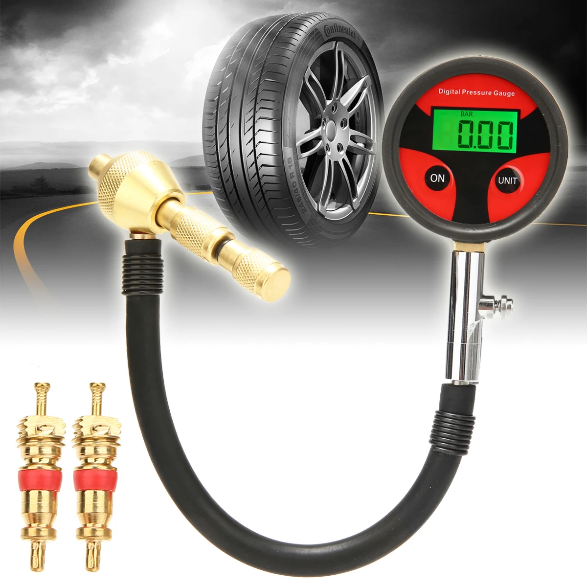 

Professional Tire Rapid Deflator Pressure Gauge Psi BAR KPA KGF Diagnostic Tools for 4X4 Large Offroad Tires With 2 Tire Cores