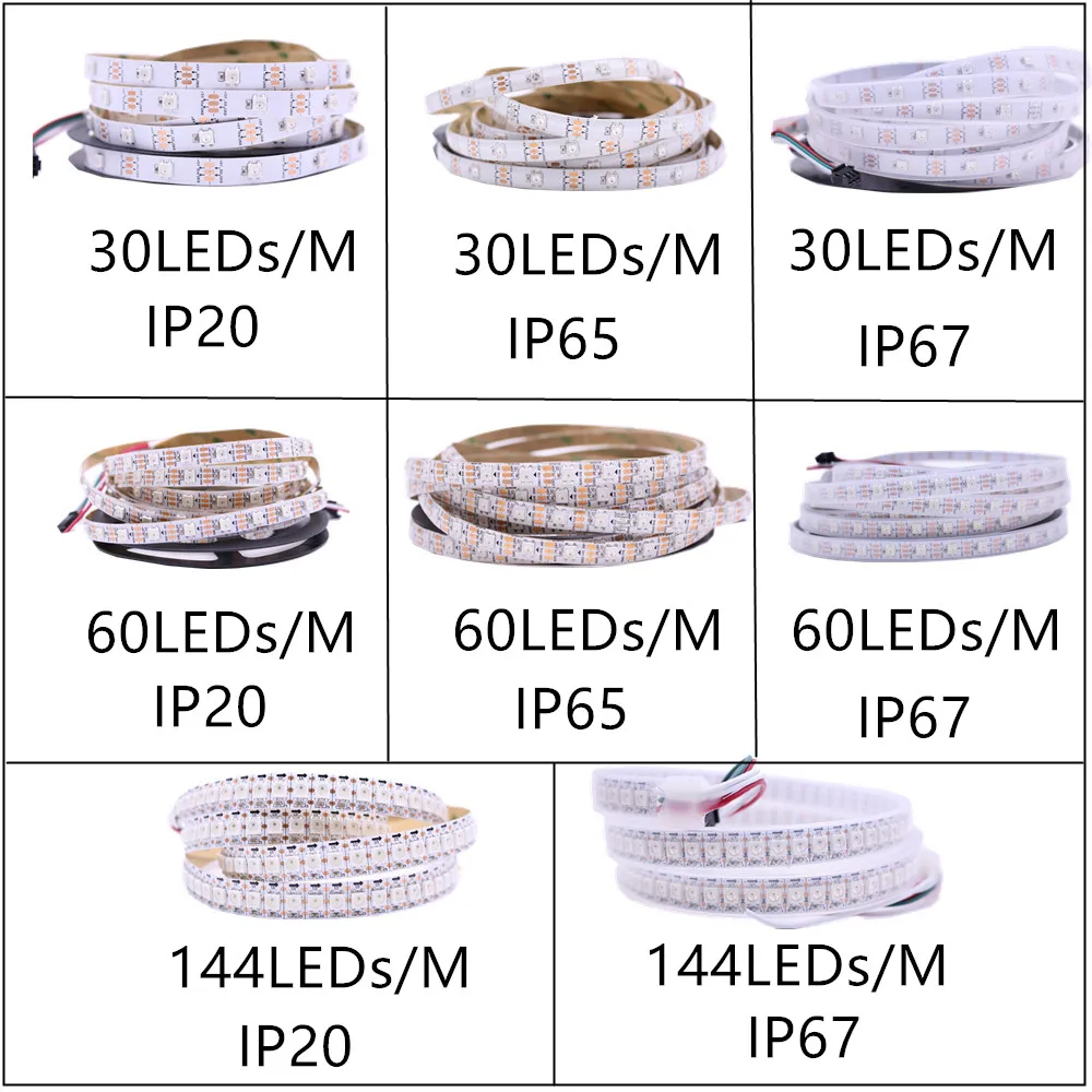 1 м/5 м WS2812B Smart led пикселей полосы, черный/белый печатных плат, 30/60/144 светодиодов/m WS2812 IC; WS2812B/м 30/60/144 пикселей, IP30/IP65/IP67 DC5V