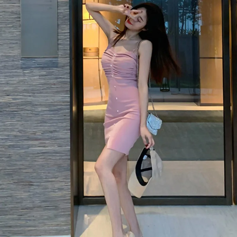 

Women Sexy V Neck Sleeveless Pleated Knitted Bottoming Dress Evening Party Slim Clubwear Vestidos , .,