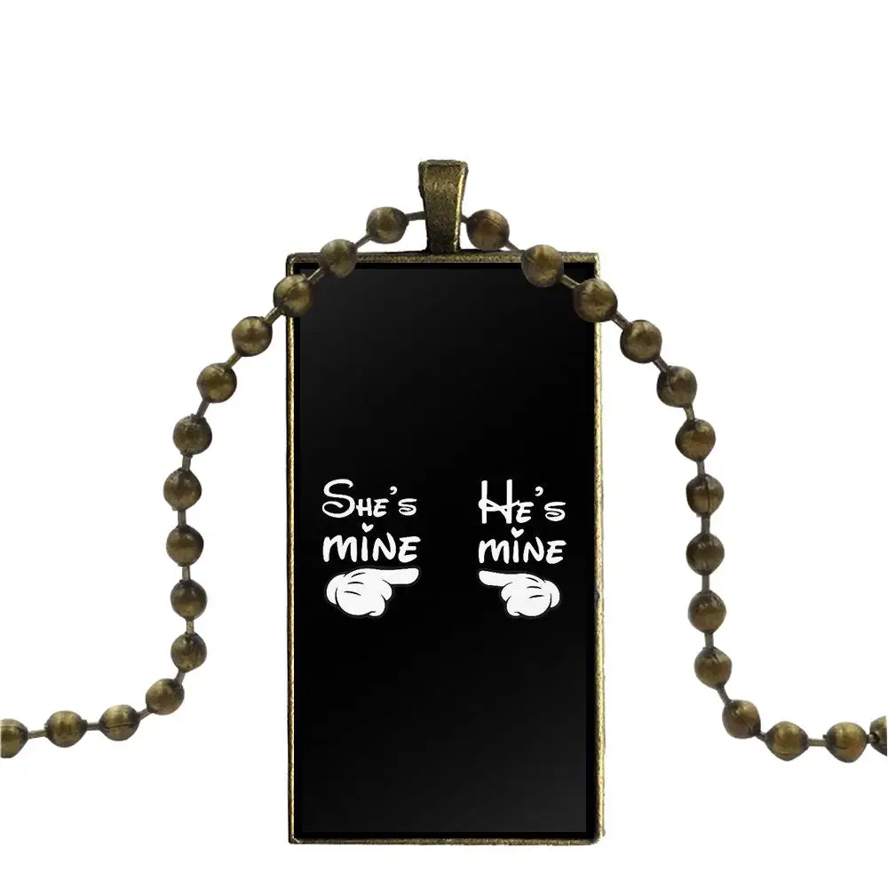 Jewelry With Steel Plated Glass Cabochon Choker Long Pendant Rectangle custom name necklace For Unisex Gift He S Mine | Украшения и