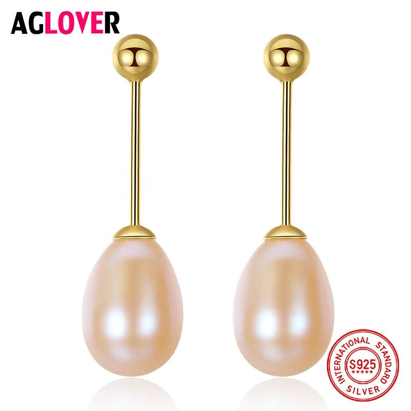 Женские серьги подвески из серебра 925 пробы с натуральным пресноводным