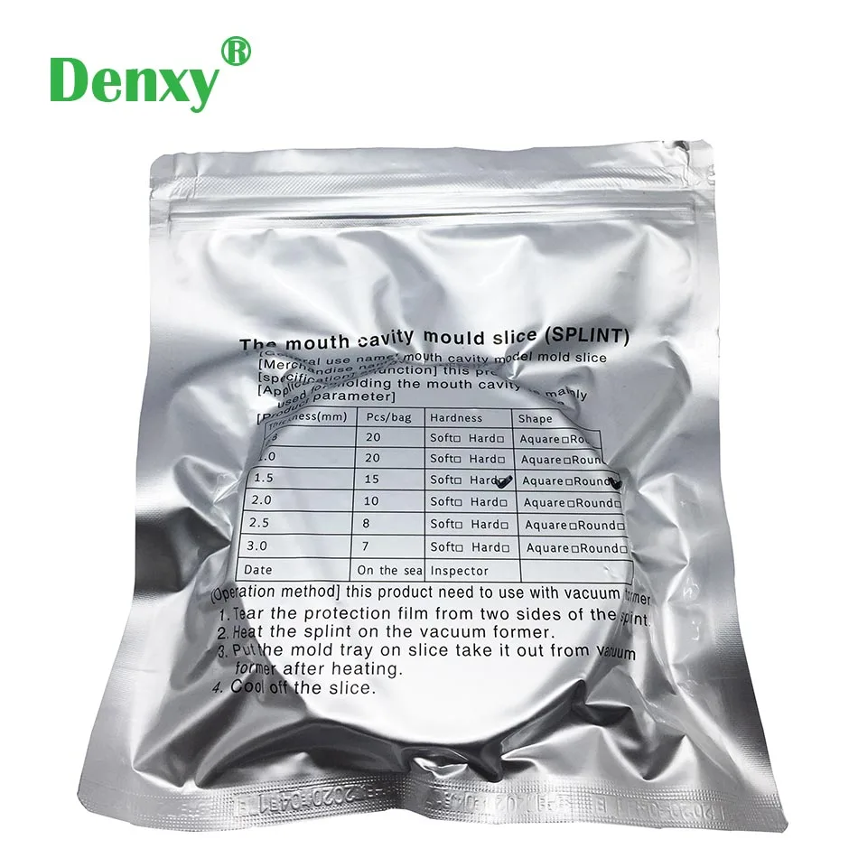 Denxy 2 Bag materiale di termoformatura per stecca da laboratorio formato sotto vuoto ortotale rotondo/quadrato dentale utilizzato con formatura sotto vuoto