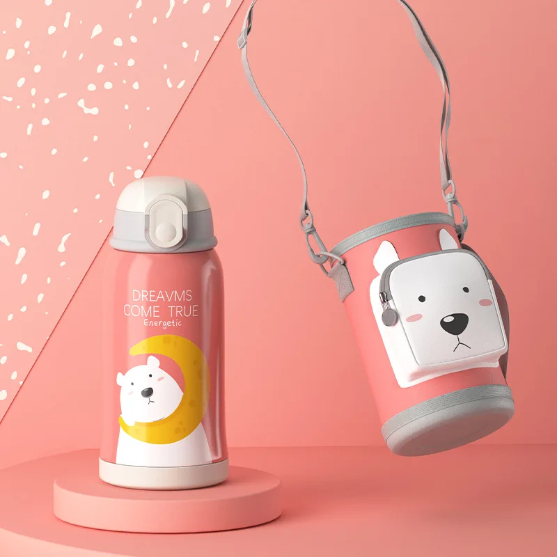 

550ml double wall Stainless Steel Creative Cute Cartoon Children's Cup Outdoor Portable Kids Water bottle with Straw