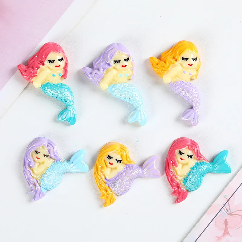 

10pcs Resin Mermaid Flatback Cabochon Kawaii Characters Fit Phone Decoration DIY Scrapbooking Craft Hair Bows Center Accessories