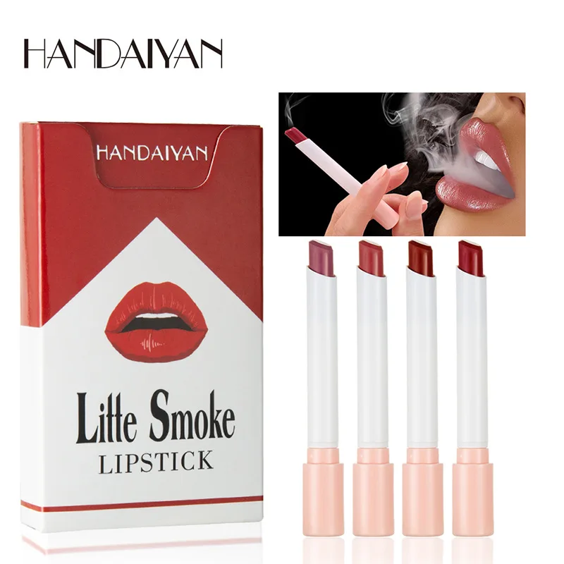 

HANDAIYAN 4 Colors Lipstick Set Creative Cigarette Box Lasting Waterproof No Fading Lipstick Lipgloss Sexy Red Lips Makeup TSLM1