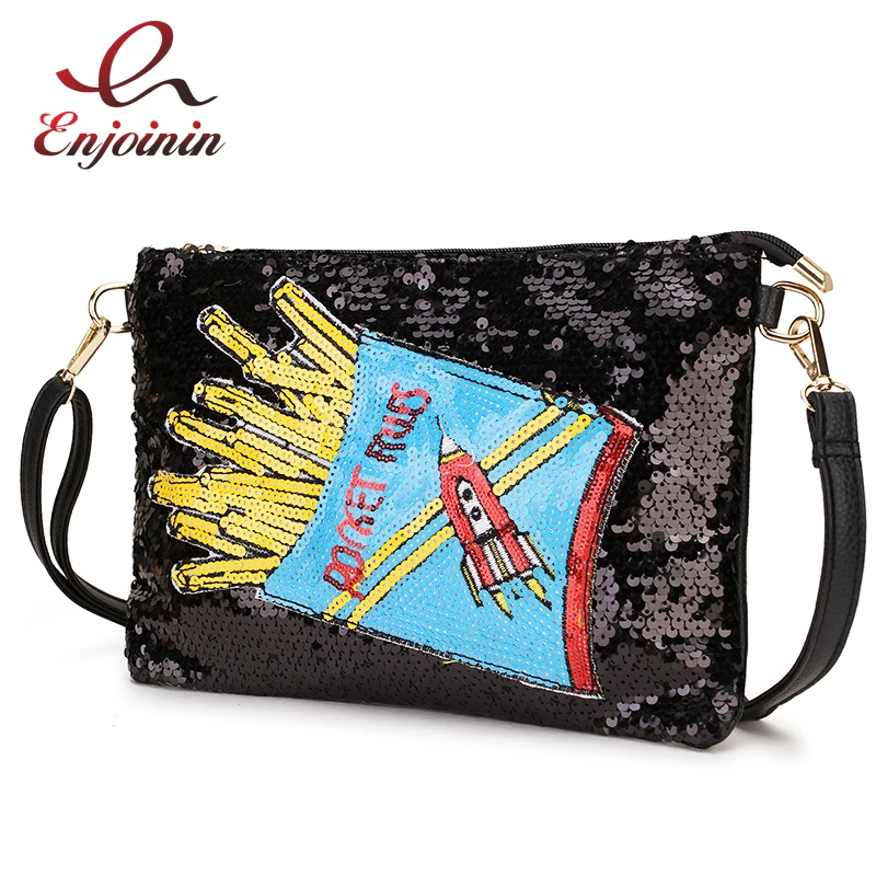 Блестки попкорн поп-арт узоры искусственная кожа Модный женский клатч сумки на