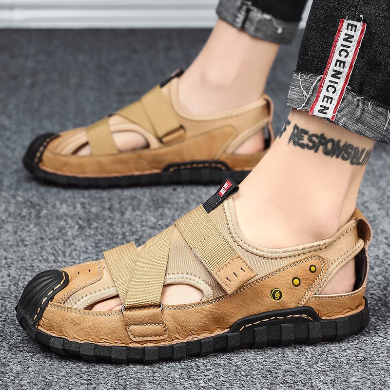 

Сандалии Herrenschuhe Мужские дышащие кожаные, сетчатые, для пляжа, Уличная обувь в римском стиле, для воды, большие размеры 48, лето