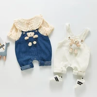 2022 autumn new baby overalls cute cartoon doll pants for boys and girl denim jumpsuit casual kids jean pants 6m 3t