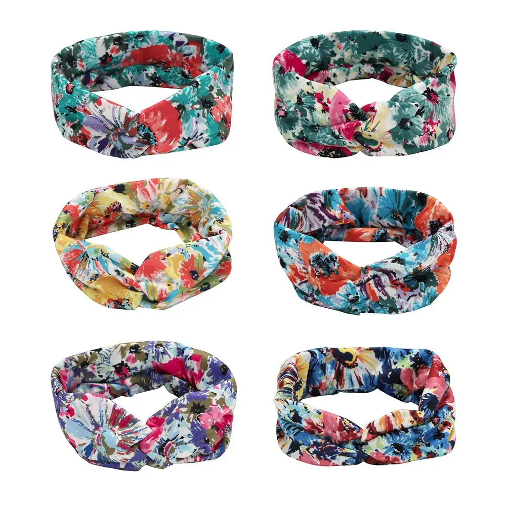 

Boho Headbands for Women Vintage Floral Print Headwrap Hair Band Sports Elastic Head Wrap Twisted Cute Hair Accessories Style D
