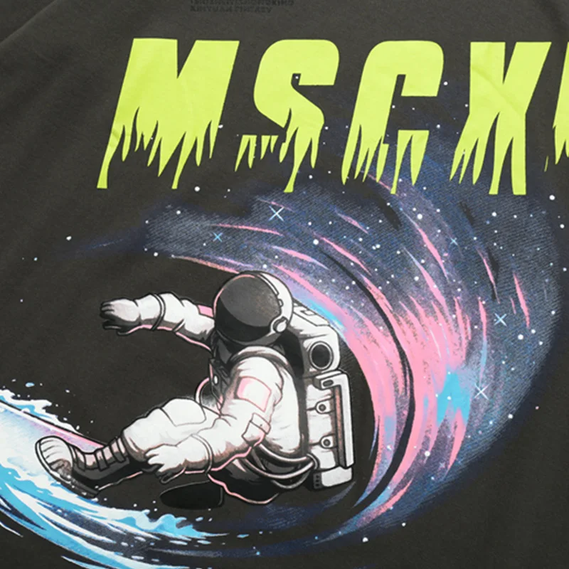 

JING ZHE Men's Tshirt Men Cartoon Astronaut Oversize T-shirts Couple Tee Shirts Casual T Shirt Men High Street Streetwear Summer