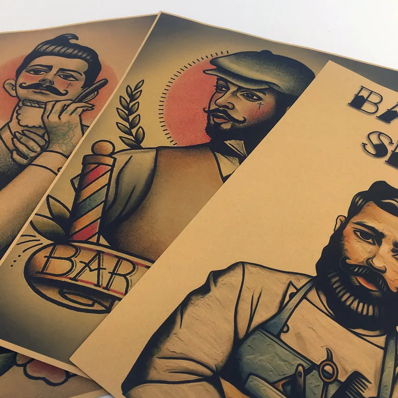 Винтажные плакаты с рисунком и татуировками для парикмахеров крафт-бумага