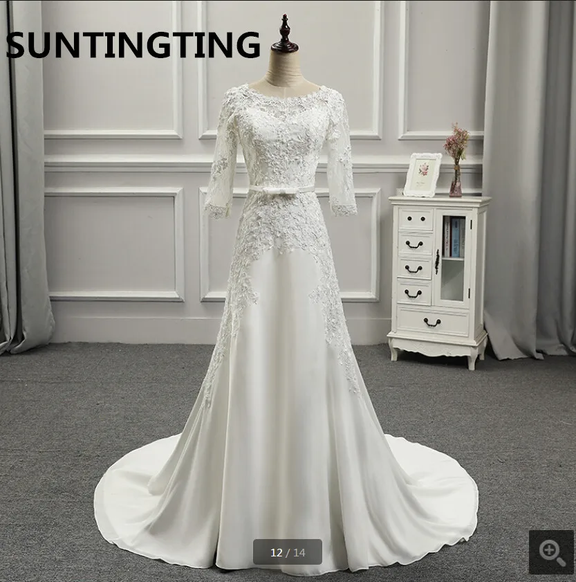 Белое Атласное ТРАПЕЦИЕВИДНОЕ свадебное платье с кружевной аппликацией и